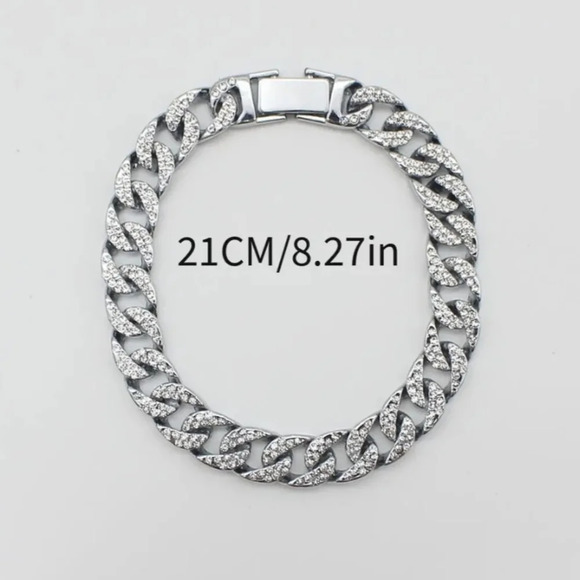 Metal curb link Cuban hip hop iced bling bracelet, 8.27" - Picture 4 of 6